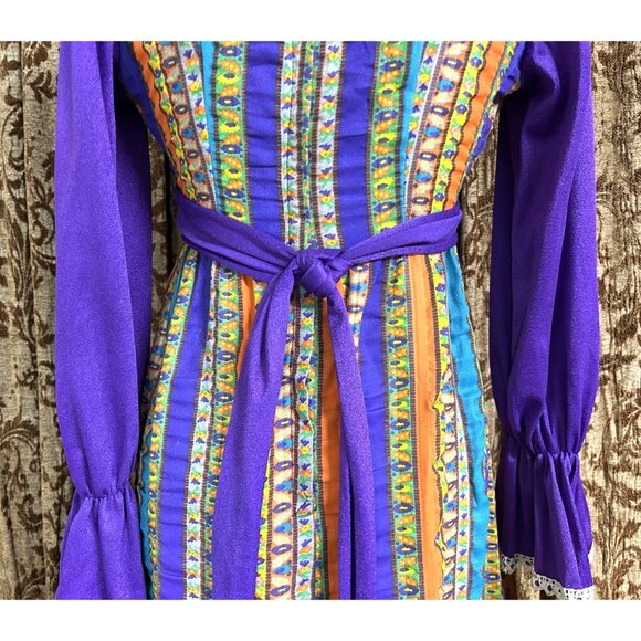Vintage Handmade OOAK Purple Velveteen 1960S MOD Flower Power Psychedelic Gown - Picture 8 of 12